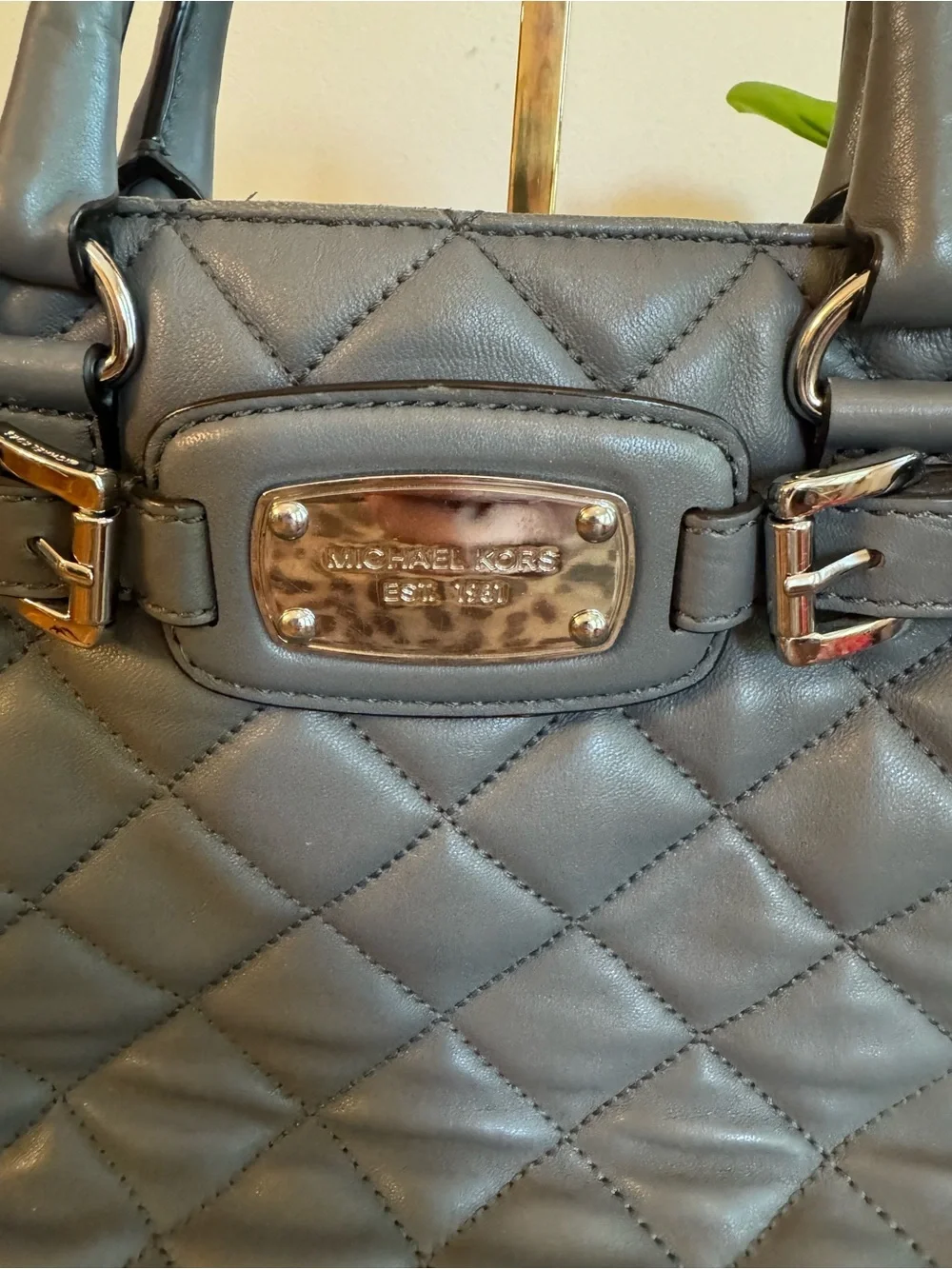 Michael Kors Quilted Satchel and Wallet Set in Gray